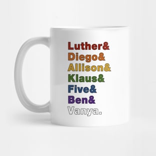 Pride Colored Umbrella Academy Character Names Mug